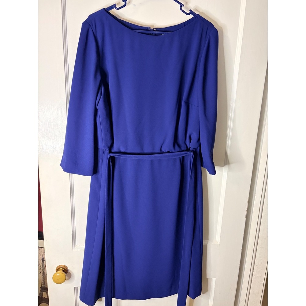 J. Peterman Royal Blue 3/4 Sleeve Belted Sheath Dress Womens Size 16 Cobalt